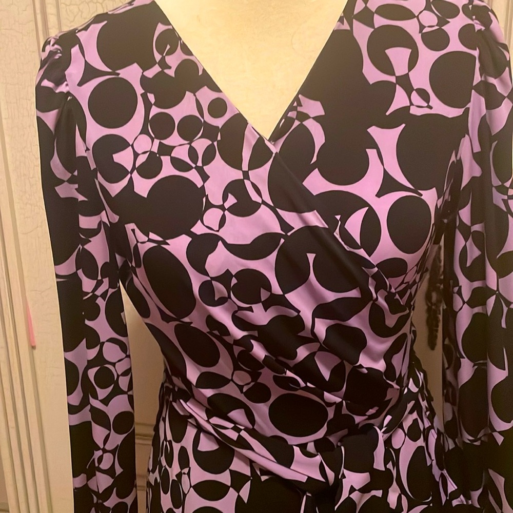 Rachel Parcell Women’s Long Sleeve Dress 6 Black Purple Jersey Wrap PREOWNED